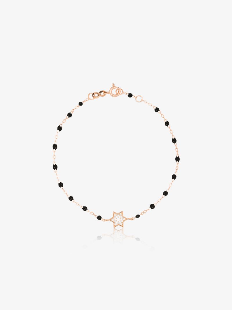 18k Rose Gold 17 Cm Diamond Star Beaded Bracelet