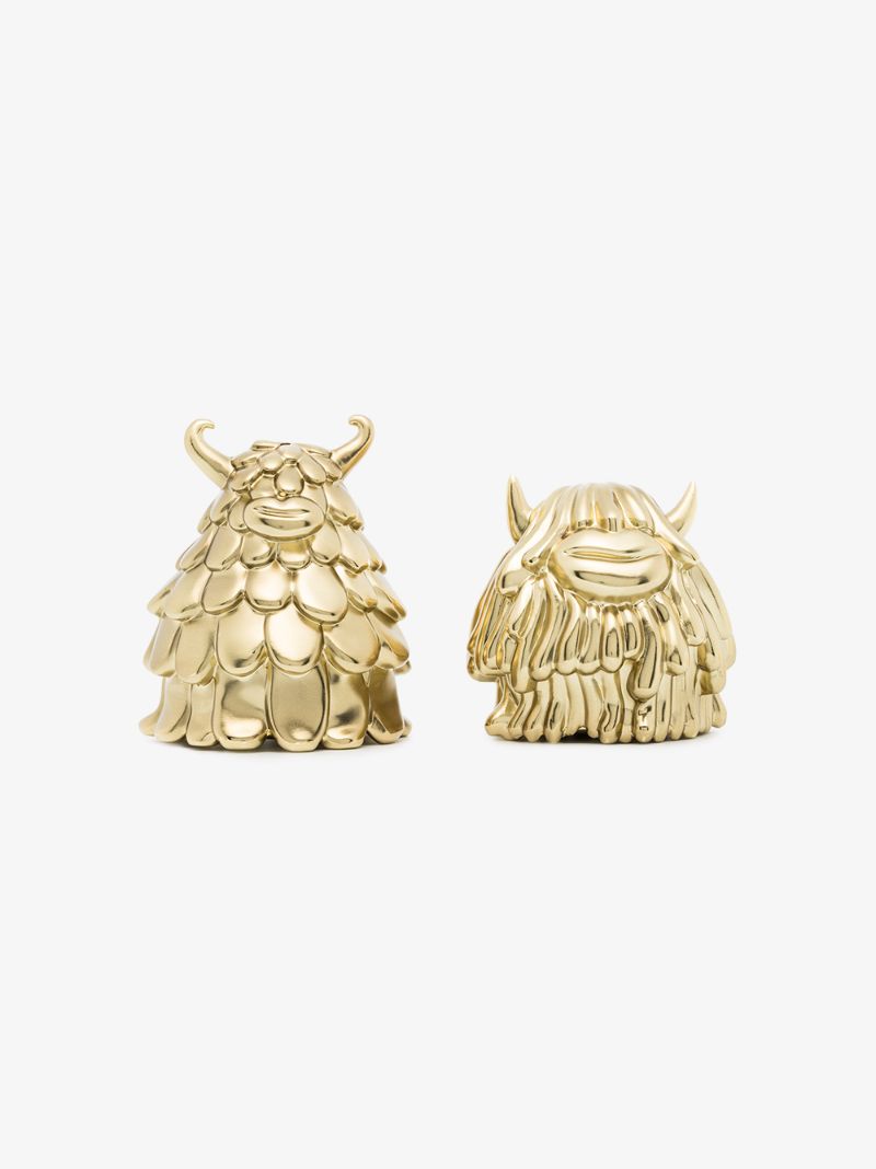 X Haas Brothers Gold Tone Niki and Simon Salt and Pepper Shakers