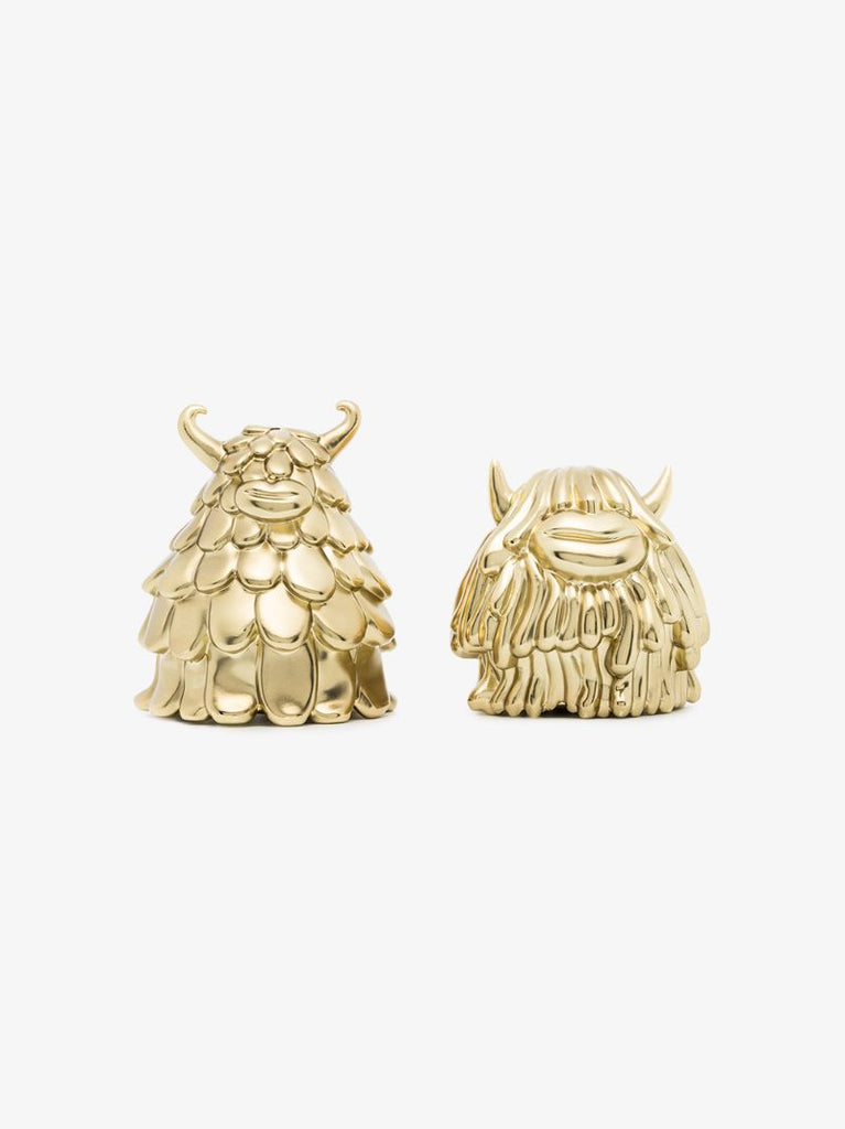 X Haas Brothers Gold Tone Niki and Simon Salt and Pepper Shakers