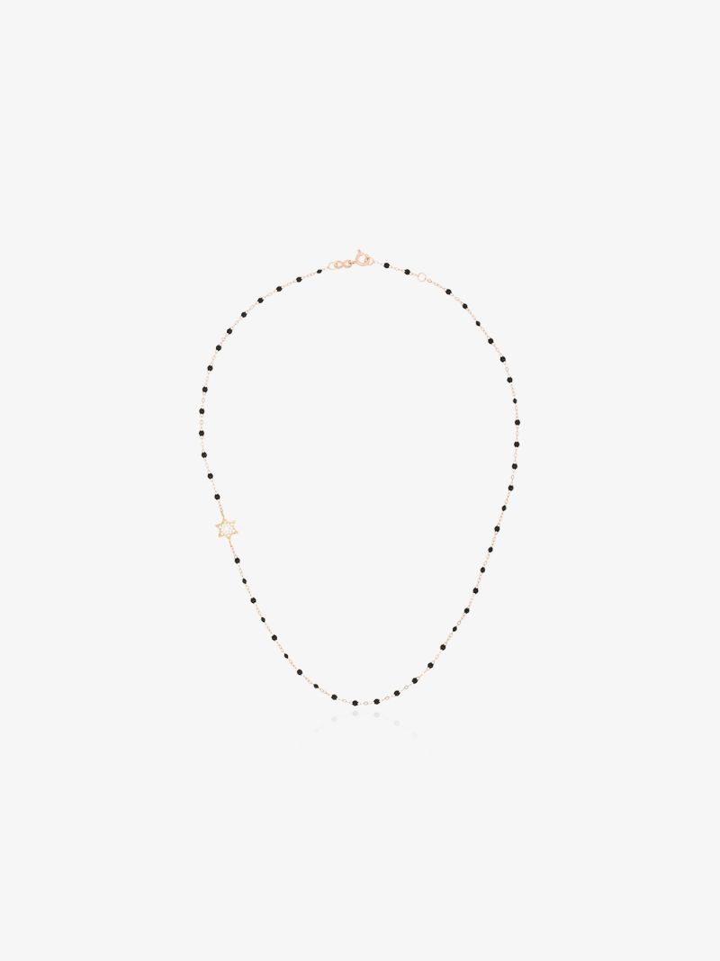 18k Rose Gold 42 Cm Diamond Star Beaded Necklace