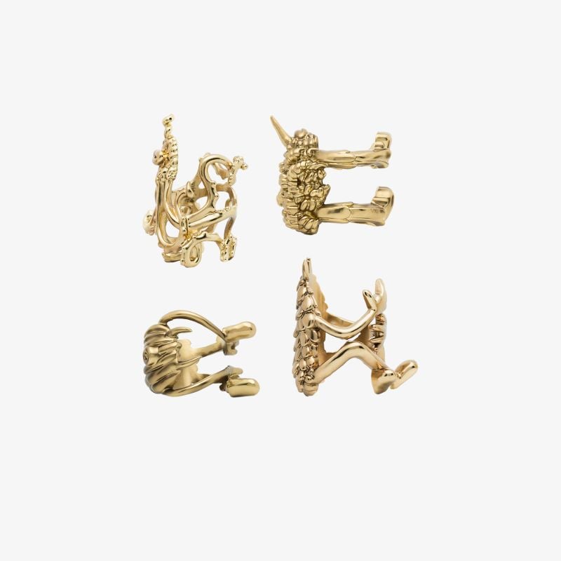 X Haas Brothers Gold Tone Monster Ball Napkin Ring Set