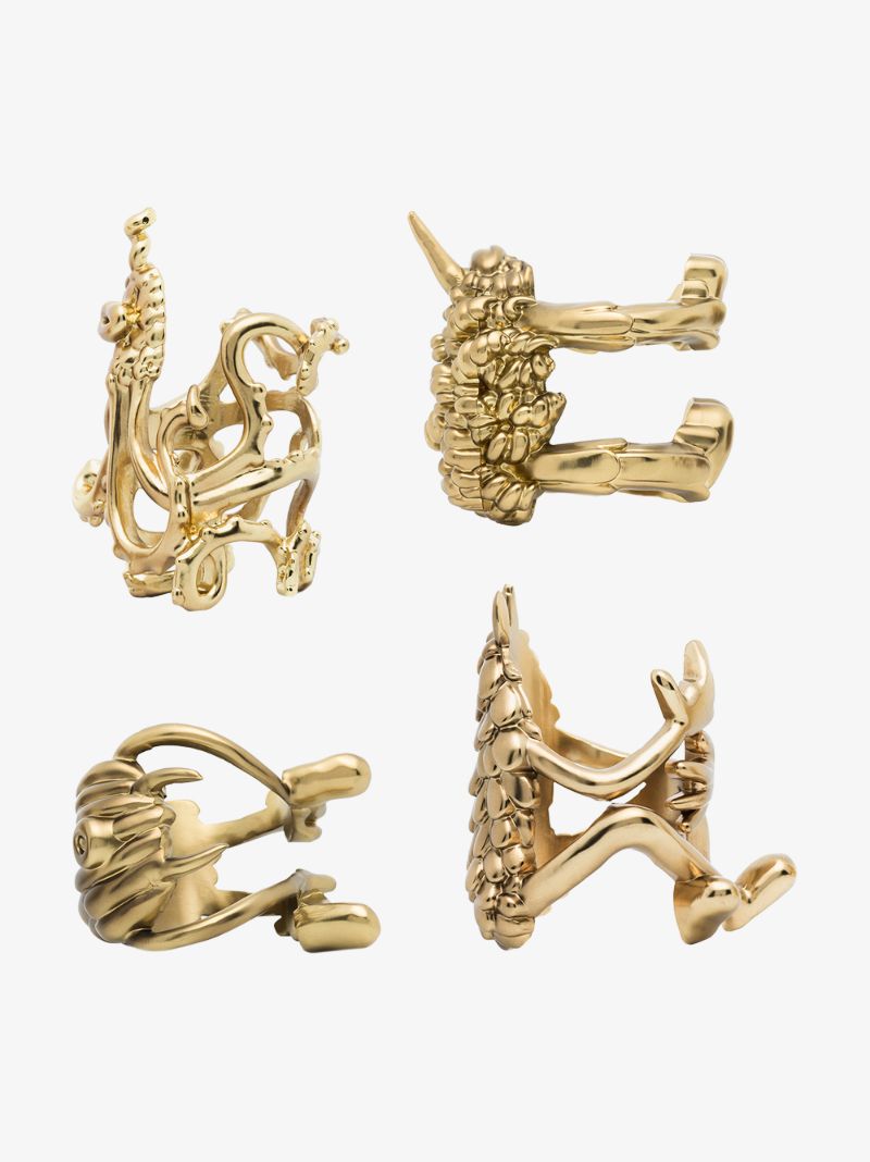 X Haas Brothers Gold Tone Monster Ball Napkin Ring Set