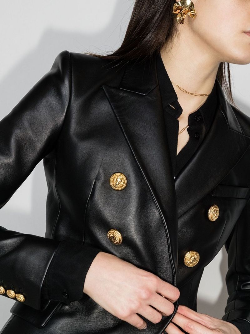 Double-breasted Leather Blazer