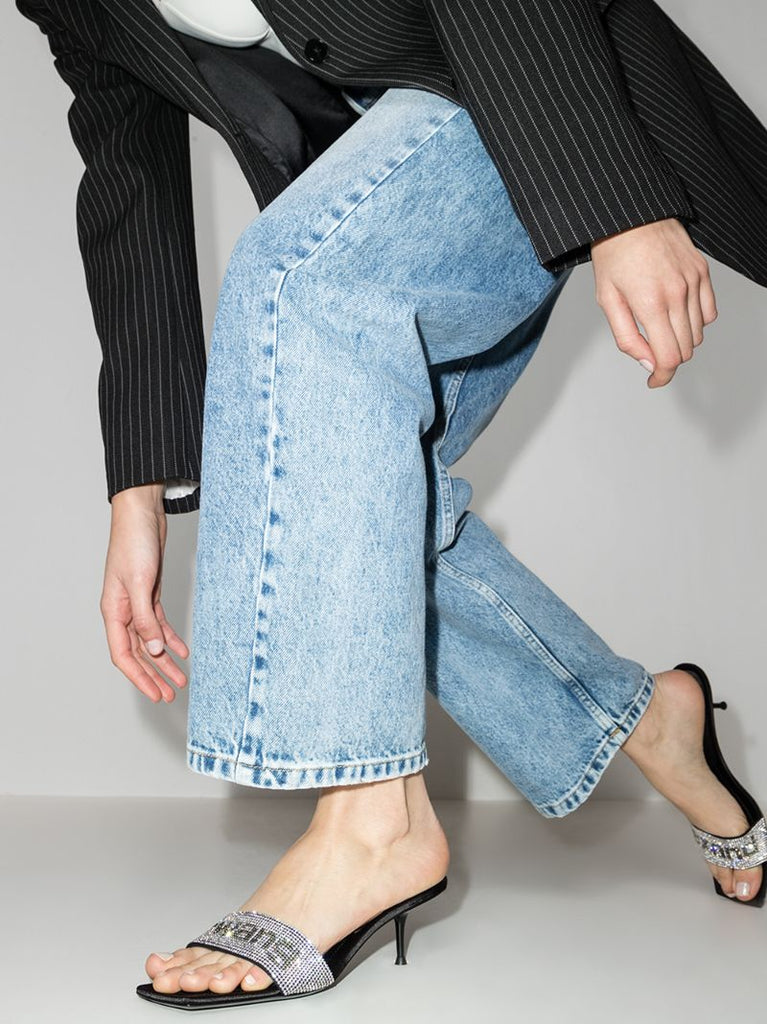 Black Jessie 55 Crystal Logo Sandals