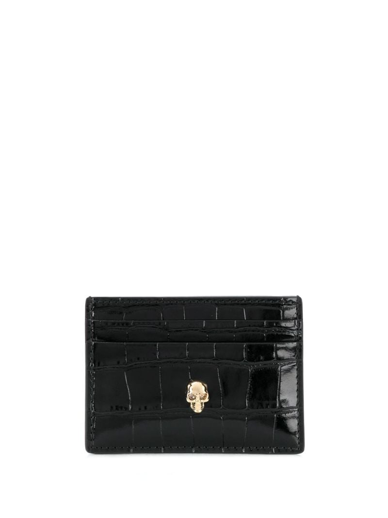 Black Skull Plaque Leather Cardholder
