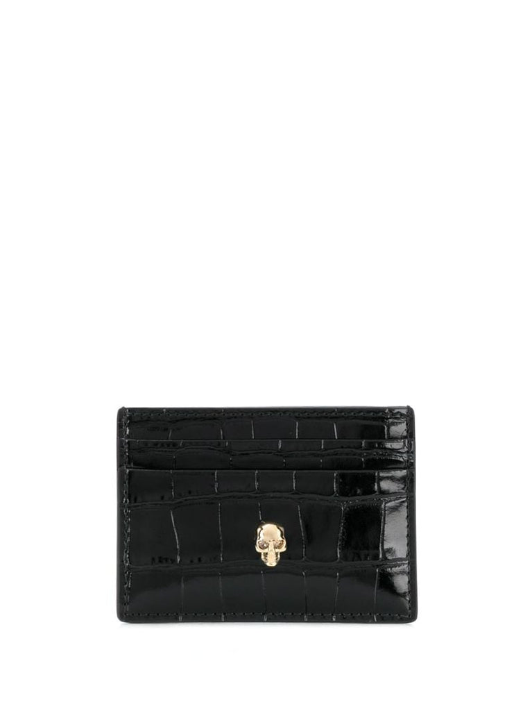 Black Skull Plaque Leather Cardholder