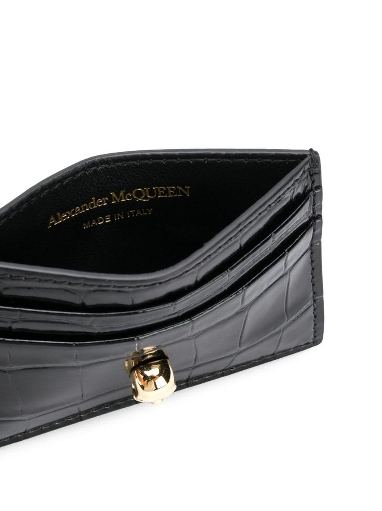 Black Skull Plaque Leather Cardholder