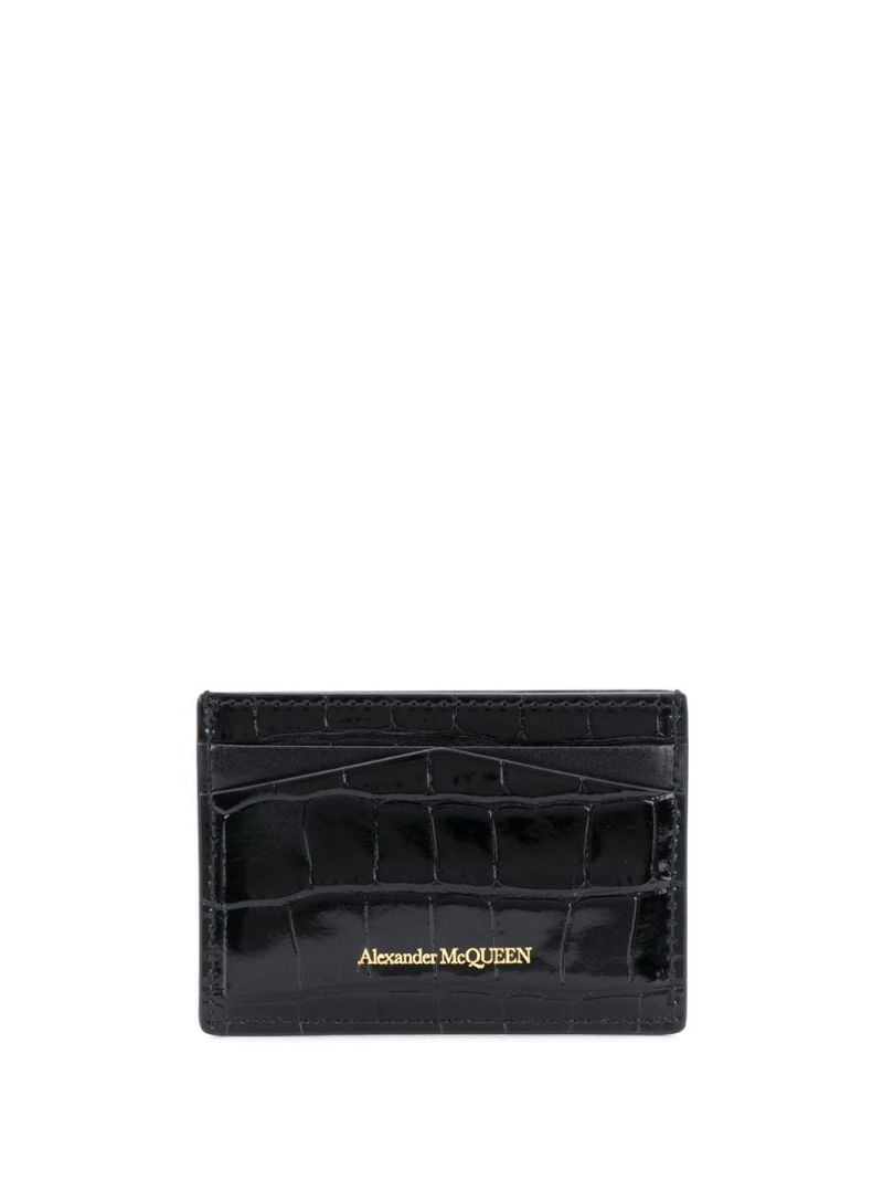 Black Skull Plaque Leather Cardholder