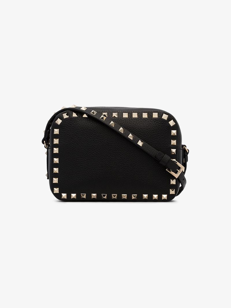 Black Rockstud Leather Camera Bag