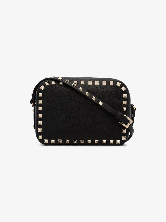 Black Rockstud Leather Camera Bag