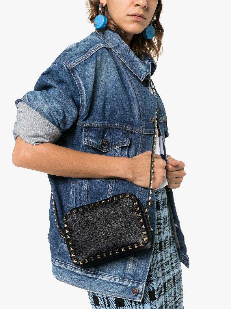 Black Rockstud Leather Camera Bag