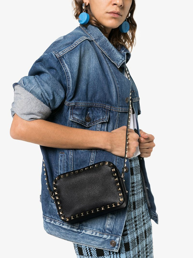 Black Rockstud Leather Camera Bag