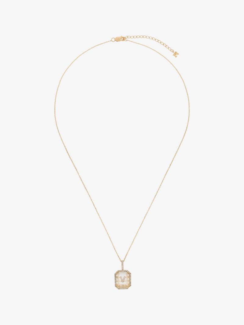 14k Yellow Gold V Initial Diamond Necklace