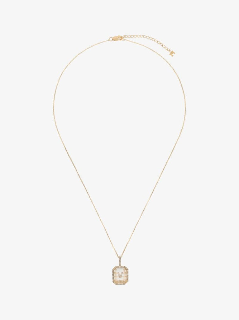 14k Yellow Gold V Initial Diamond Necklace