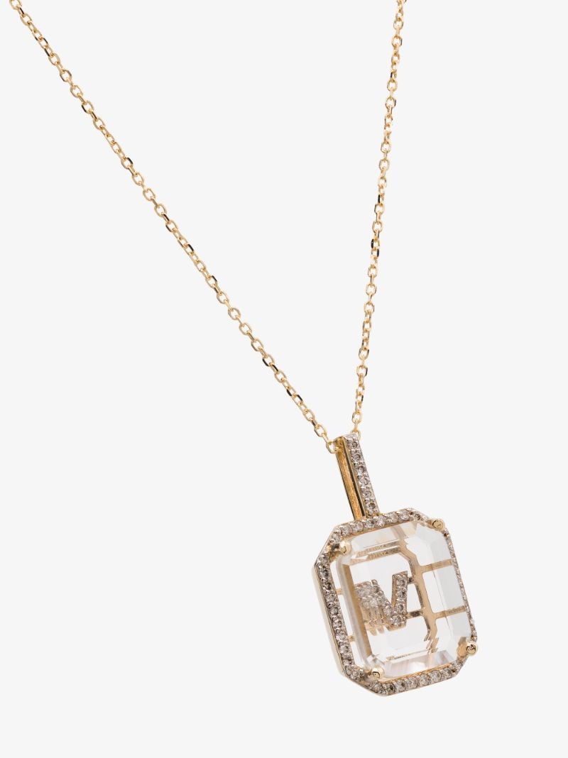 14k Yellow Gold V Initial Diamond Necklace