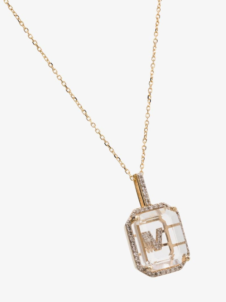 14k Yellow Gold V Initial Diamond Necklace