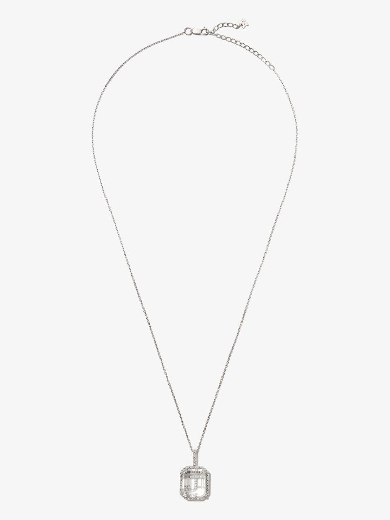 14kt White Gold Diamond and Quartz Secret Initial Necklace
