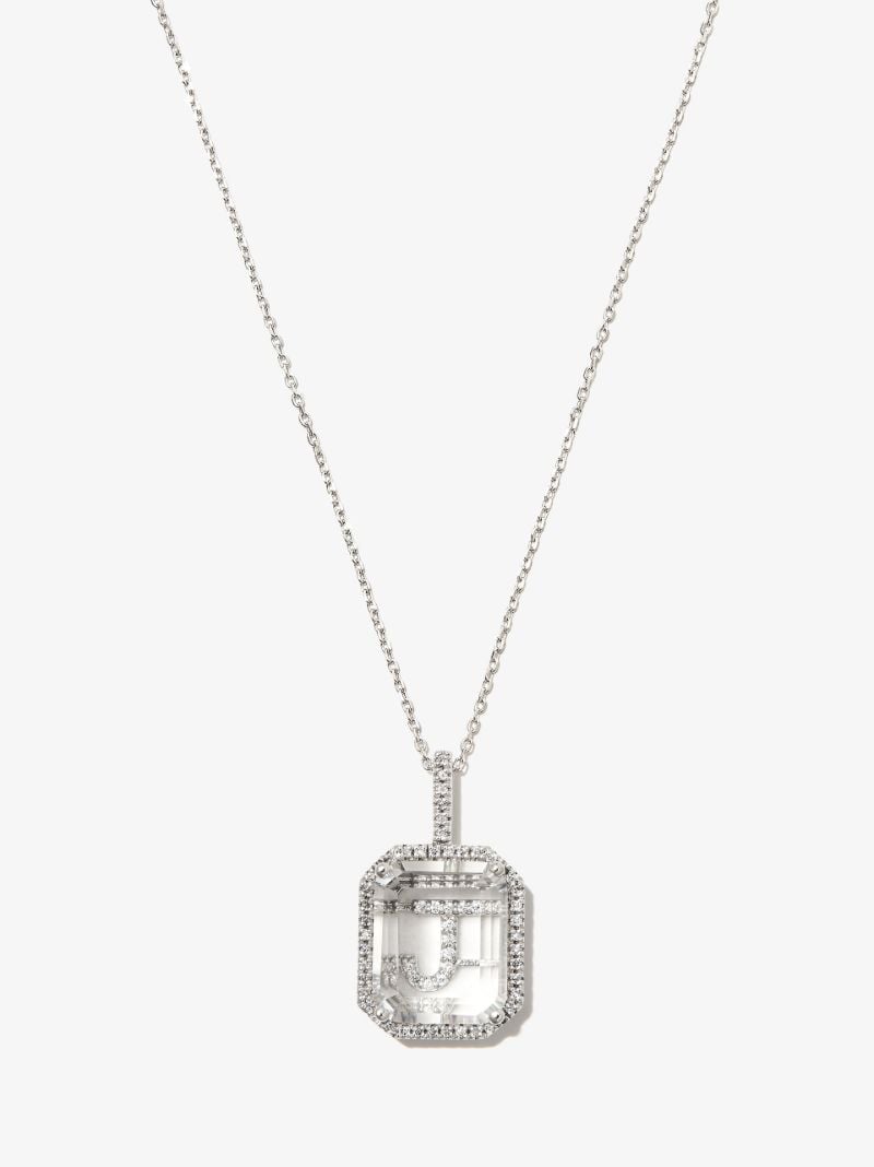 14kt White Gold Diamond and Quartz Secret Initial Necklace