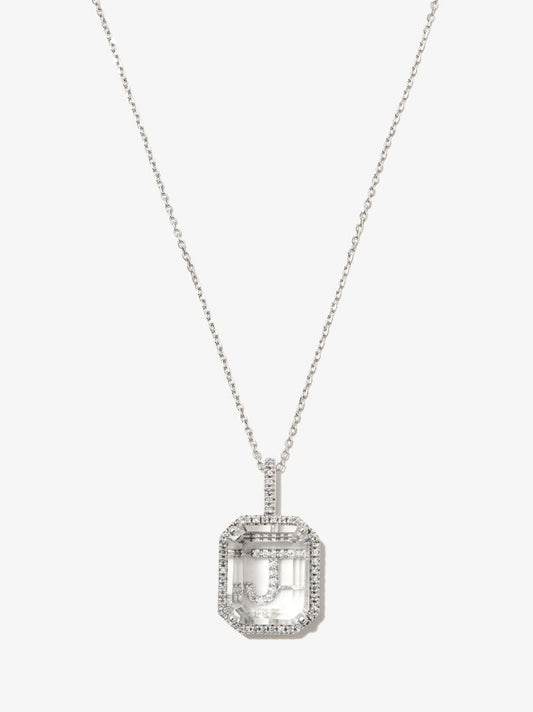 14kt White Gold Diamond and Quartz Secret Initial Necklace