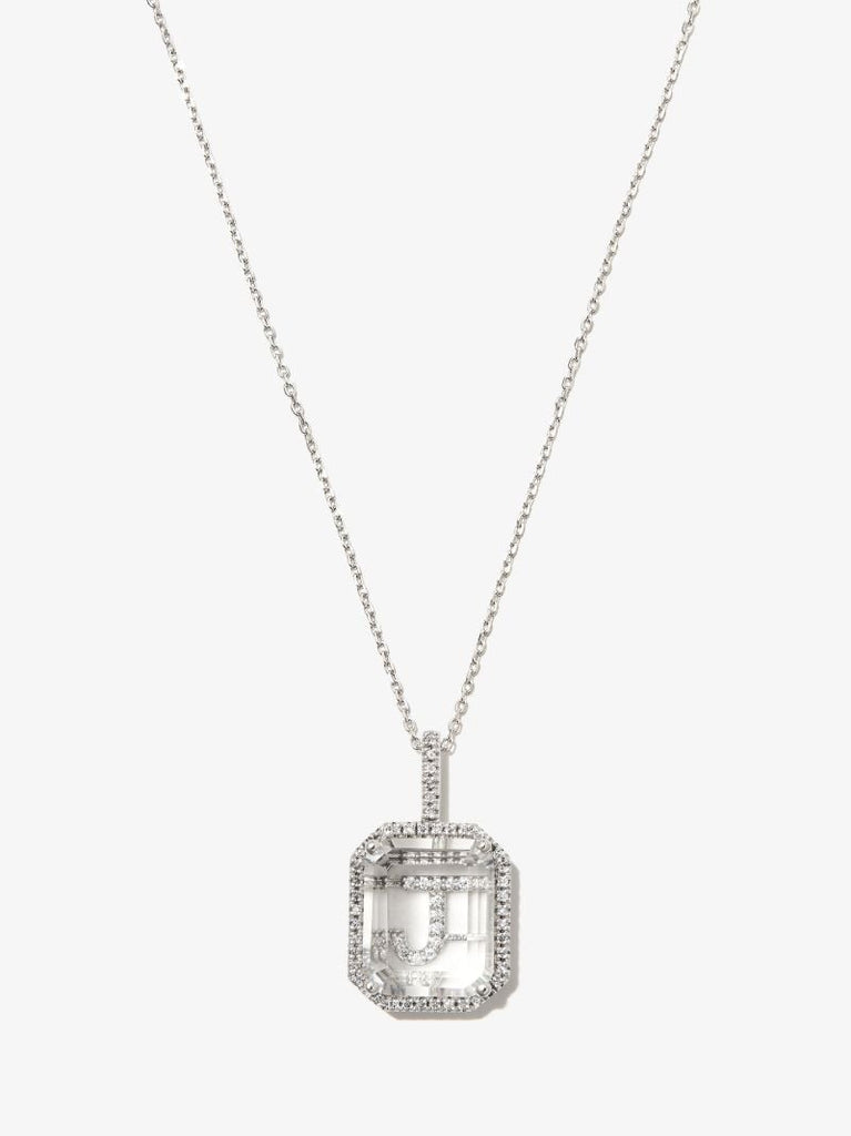 14kt White Gold Diamond and Quartz Secret Initial Necklace