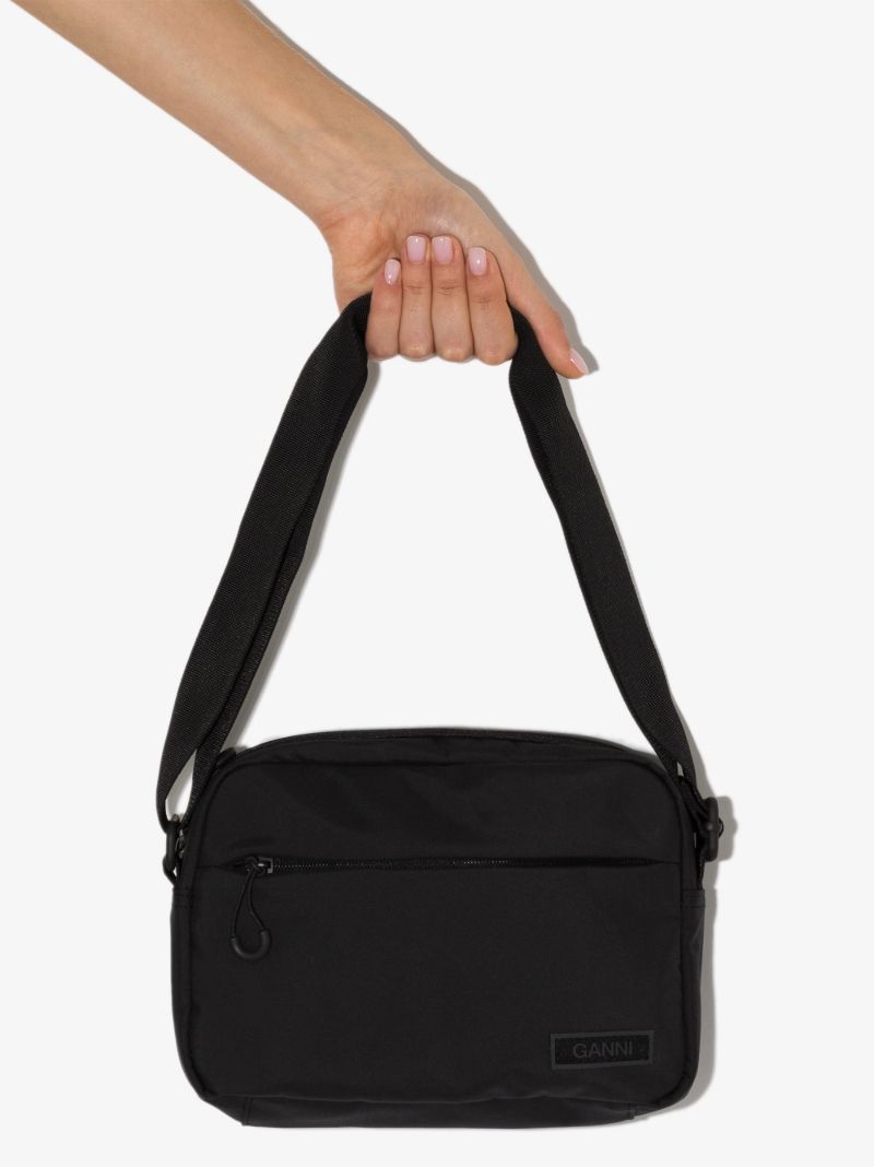 Black Logo Patch Cross Body Bag