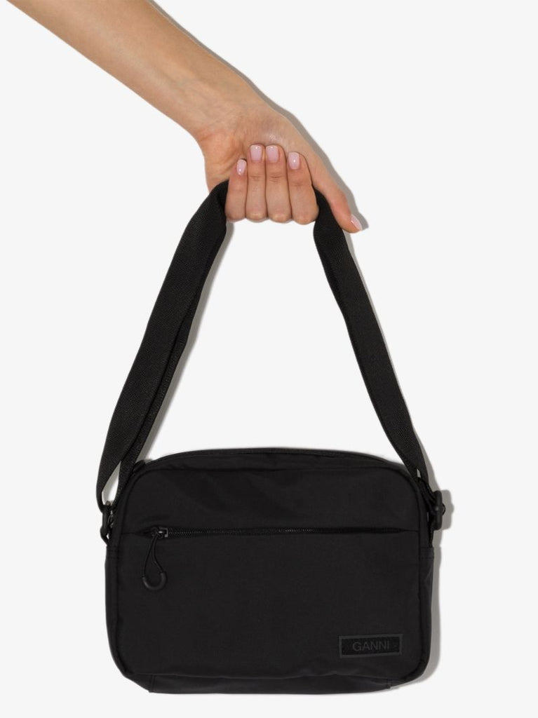Black Logo Patch Cross Body Bag