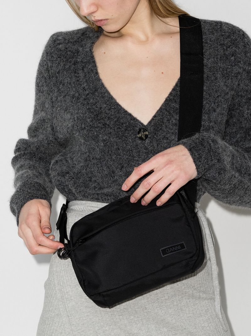 Black Logo Patch Cross Body Bag