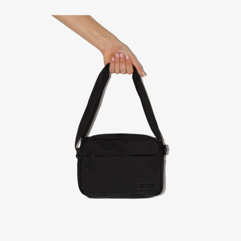 Black Logo Patch Cross Body Bag
