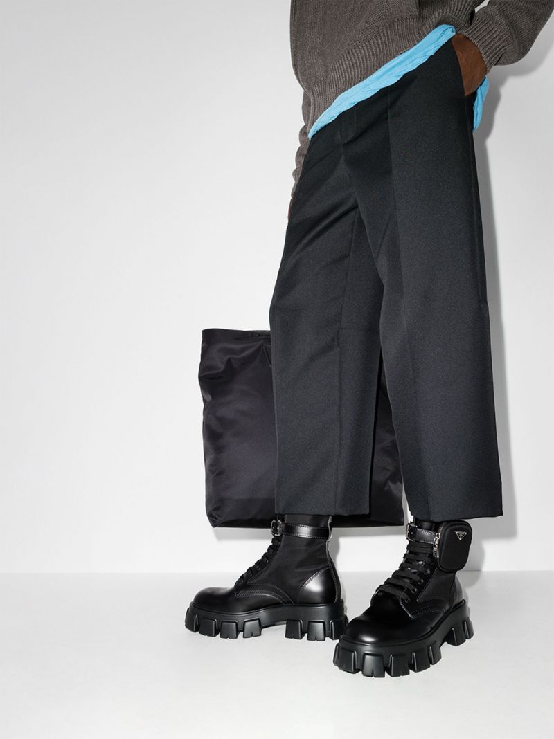 Black Brushed Leather Combat Boots