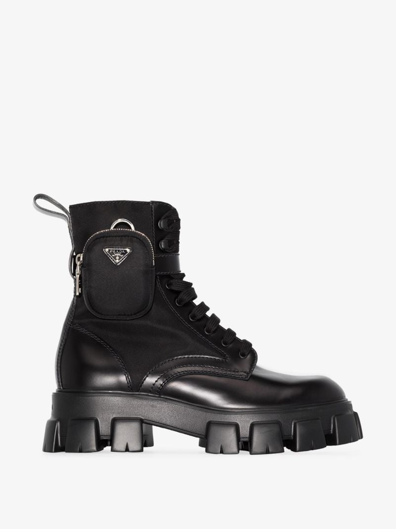 Black Brushed Leather Combat Boots