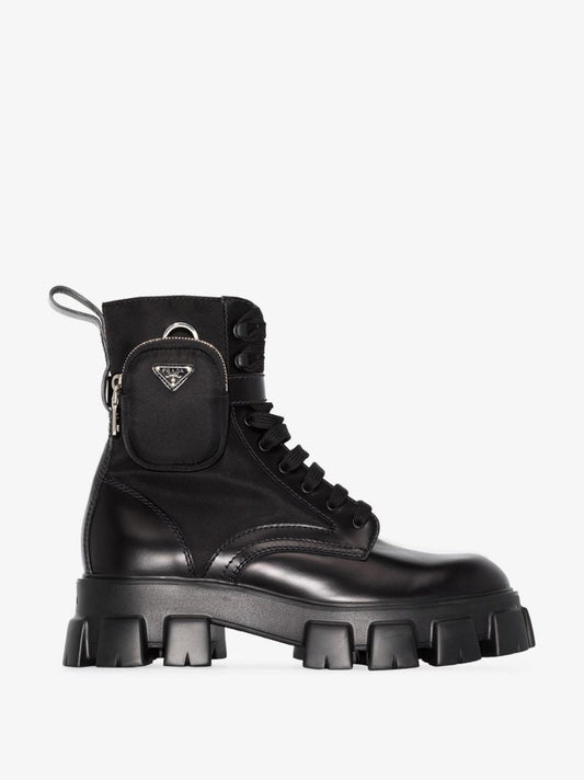 Black Brushed Leather Combat Boots