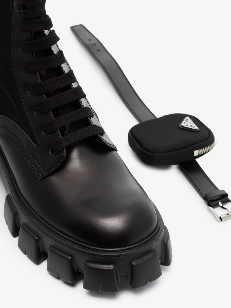 Black Brushed Leather Combat Boots
