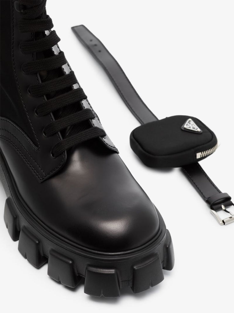 Black Brushed Leather Combat Boots