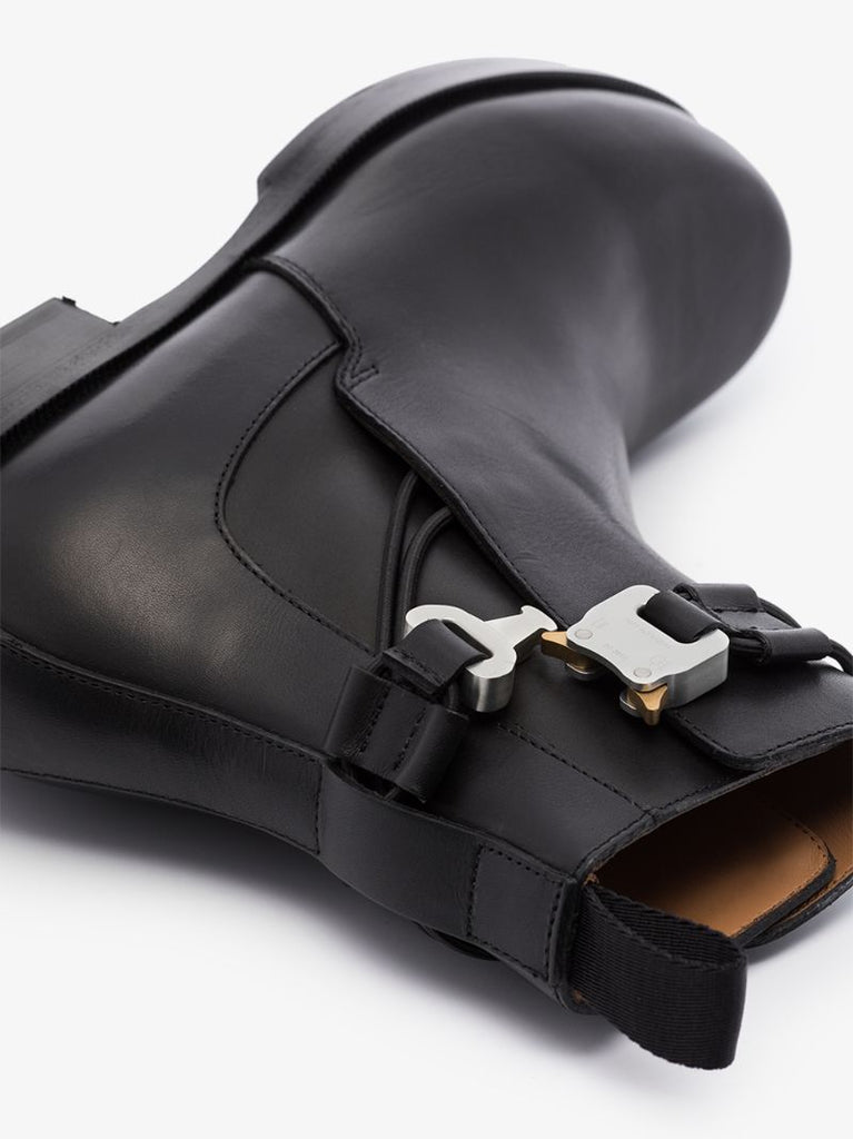 Black Buckled Leather Chelsea Boots