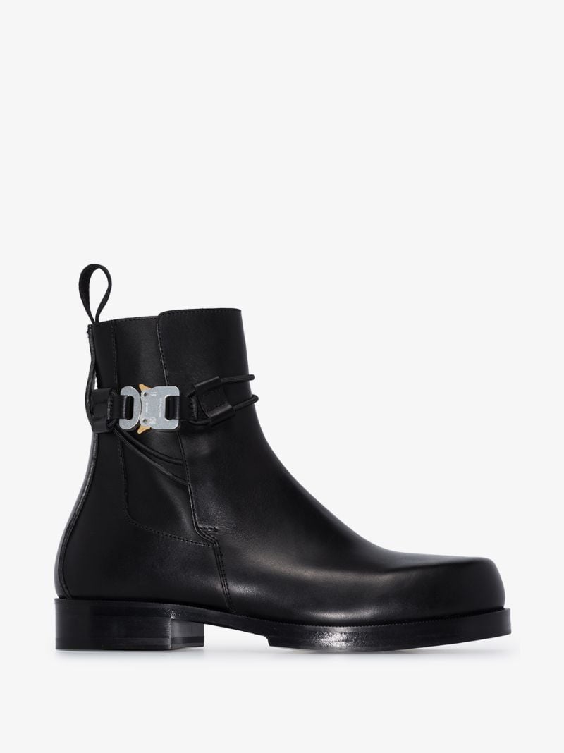 Black Buckled Leather Chelsea Boots