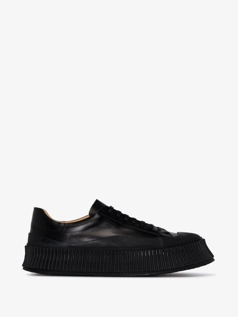 Black Thick Sole Leather Sneakers