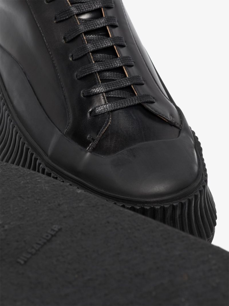 Black Thick Sole Leather Sneakers
