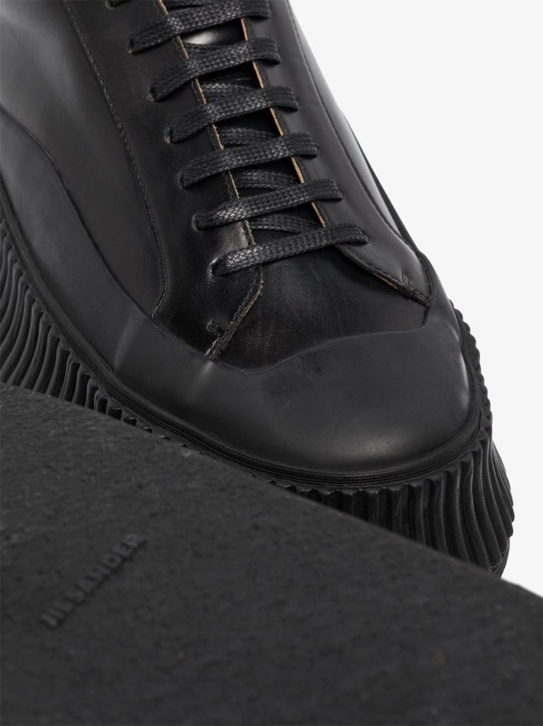 Black Thick Sole Leather Sneakers