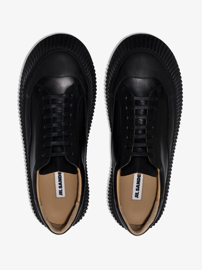 Black Thick Sole Leather Sneakers