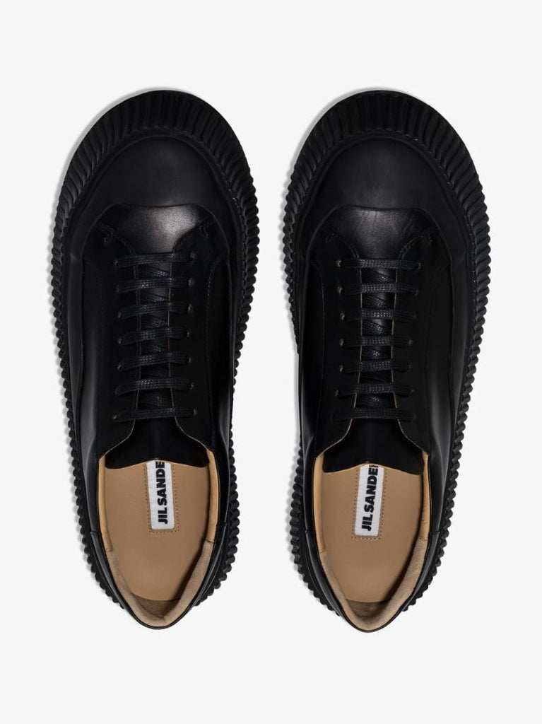 Black Thick Sole Leather Sneakers