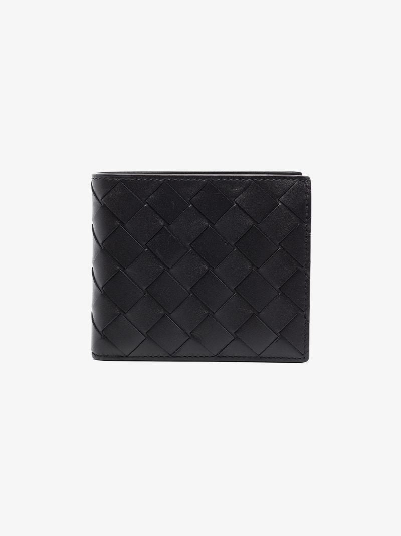 Black Intrecciato Bifold Leather Wallet