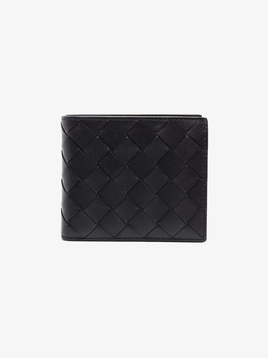 Black Intrecciato Bifold Leather Wallet