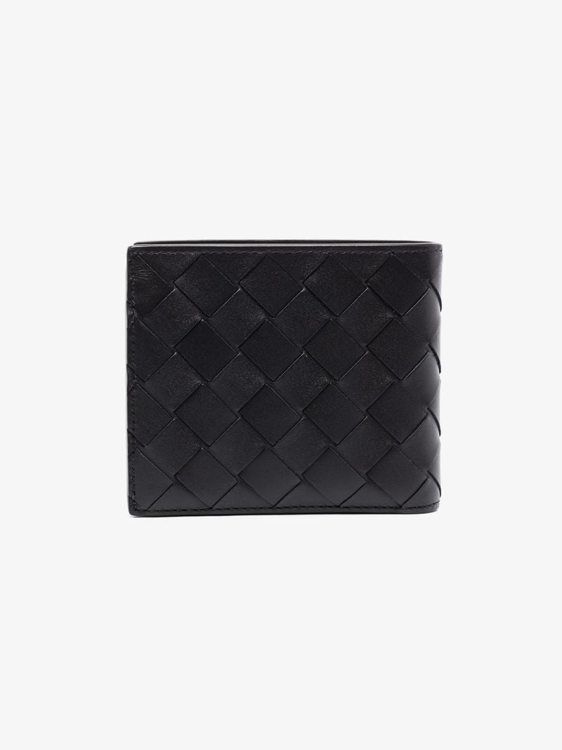 Black Intrecciato Bifold Leather Wallet