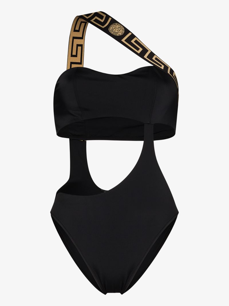 Black Greca Border Cut-out Swimsuit