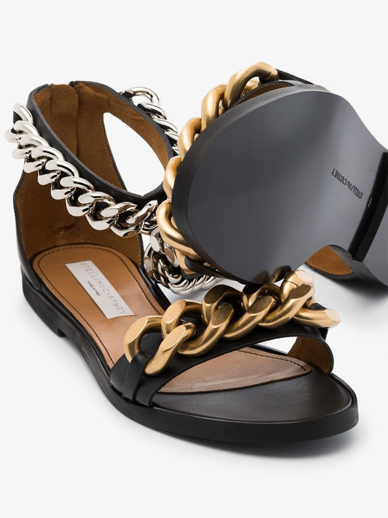 Black Falabella Faux Leather Chain Sandals