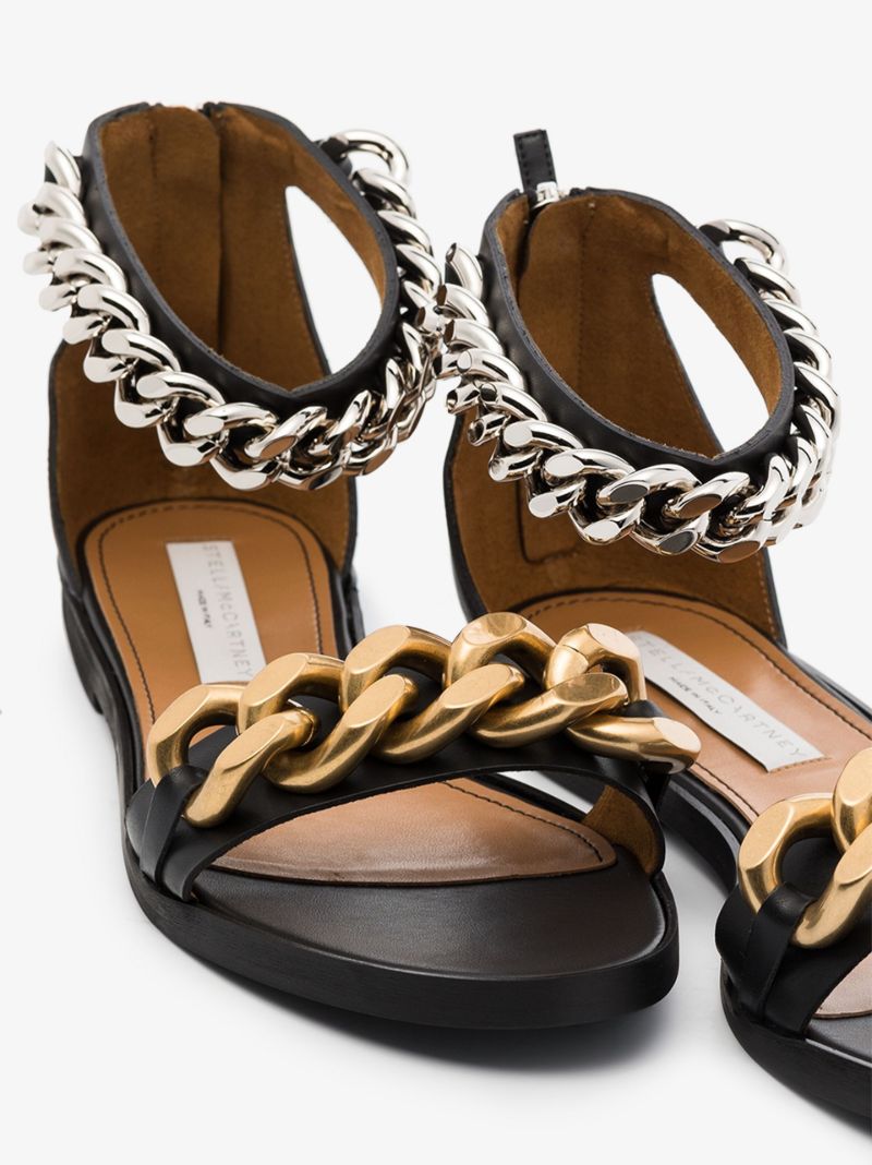 Black Falabella Faux Leather Chain Sandals
