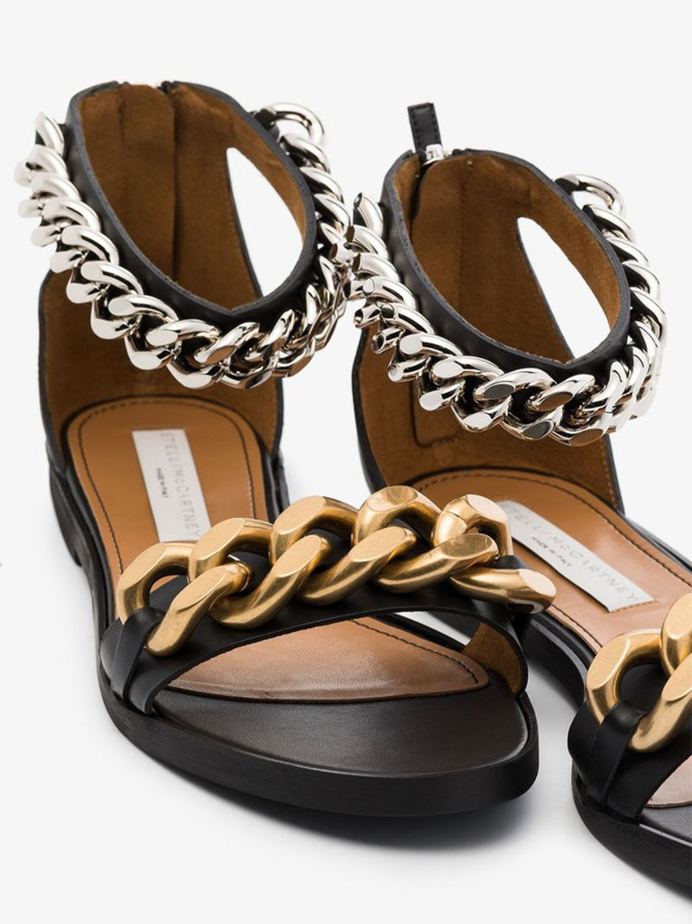Black Falabella Faux Leather Chain Sandals