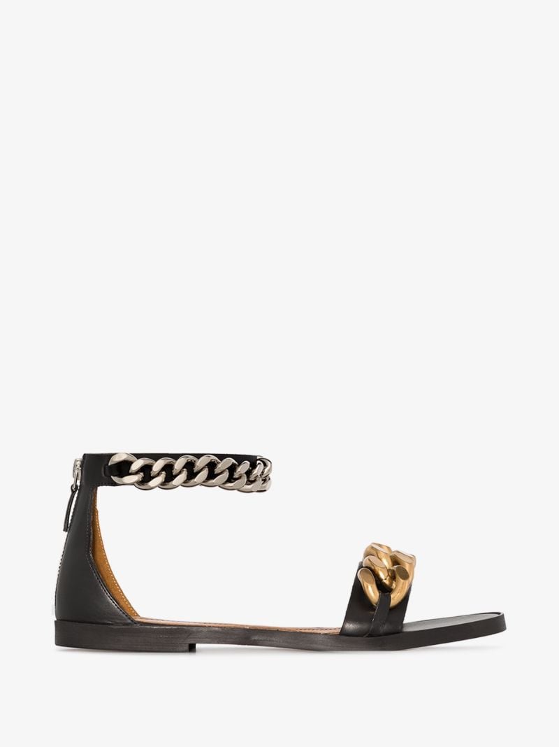 Black Falabella Faux Leather Chain Sandals