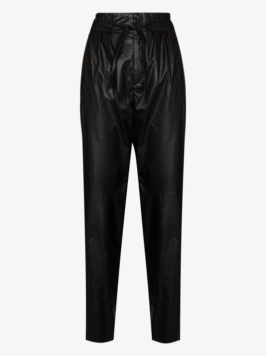 Paper Bag Waist Faux Leather Trousers