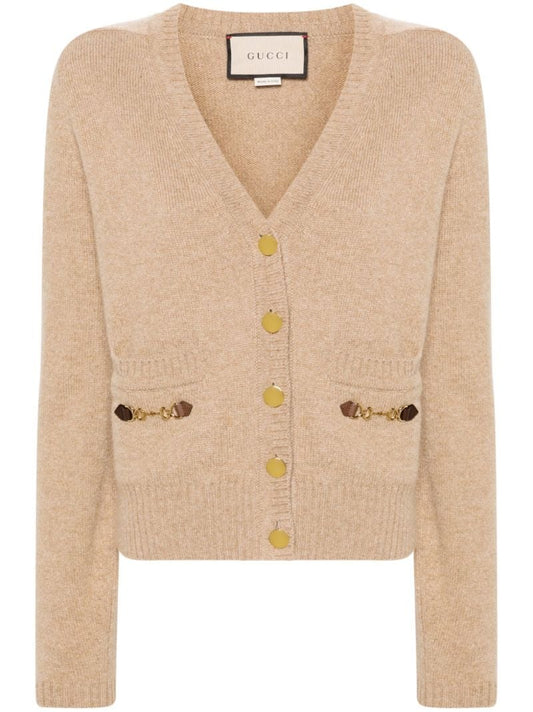 Brown Horsebit Cashmere Cardigan